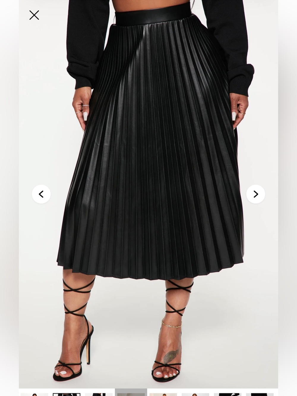 Fashion Nova Black Pleated Faux Leather Midi Skirt🐄